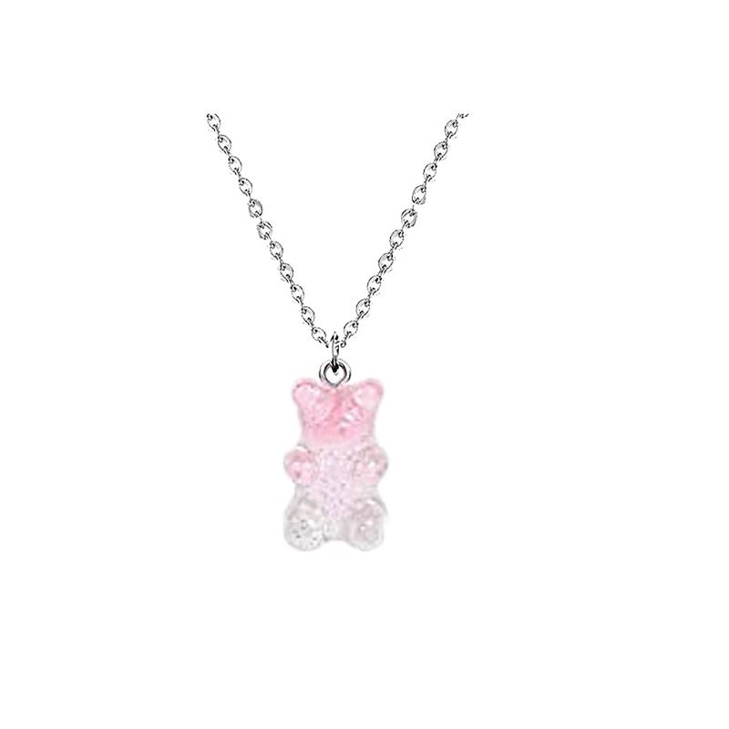 RUIZHEN Mix Multi-color Resin Gummy Bear Pendant Necklace Stainless Steel Chain(pink) - Image 1